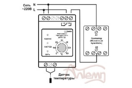 Терморегулятор АРТ-18 (переключающийся контакт) с датчиком KTY-81-110, 1-3 кВт, 5-16А, DIN